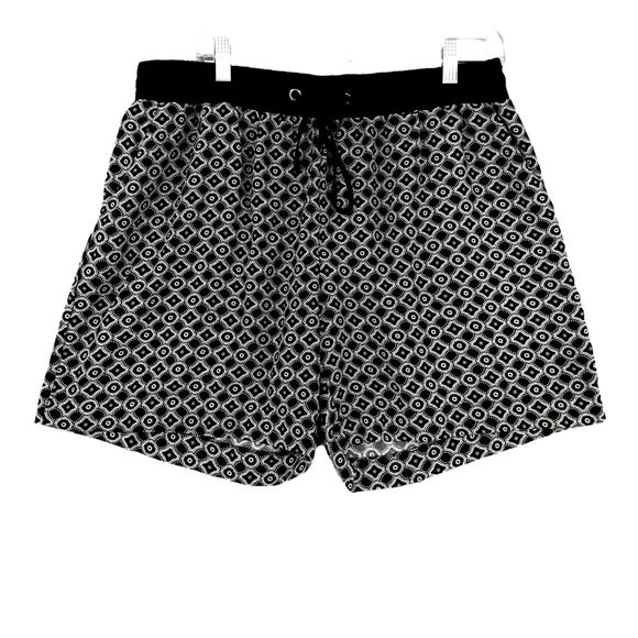 Zac & Rachel Boho Black Patterned Elastic Waist Drawstring‎ Casual Shorts Size L - Picture 1 of 7